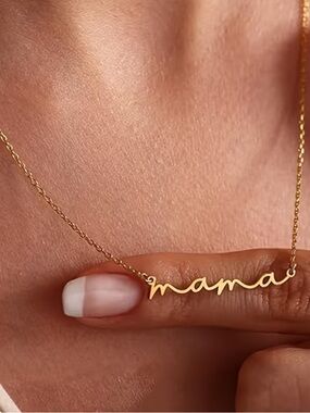 Mama Script Nameplate Necklace - Gold Tone